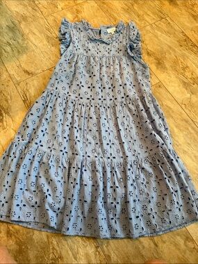 Mud Pie Light Blue Eyelet Ruffled Tier Dress